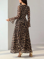 Leopard Print Flare Sleeve Maxi Dress