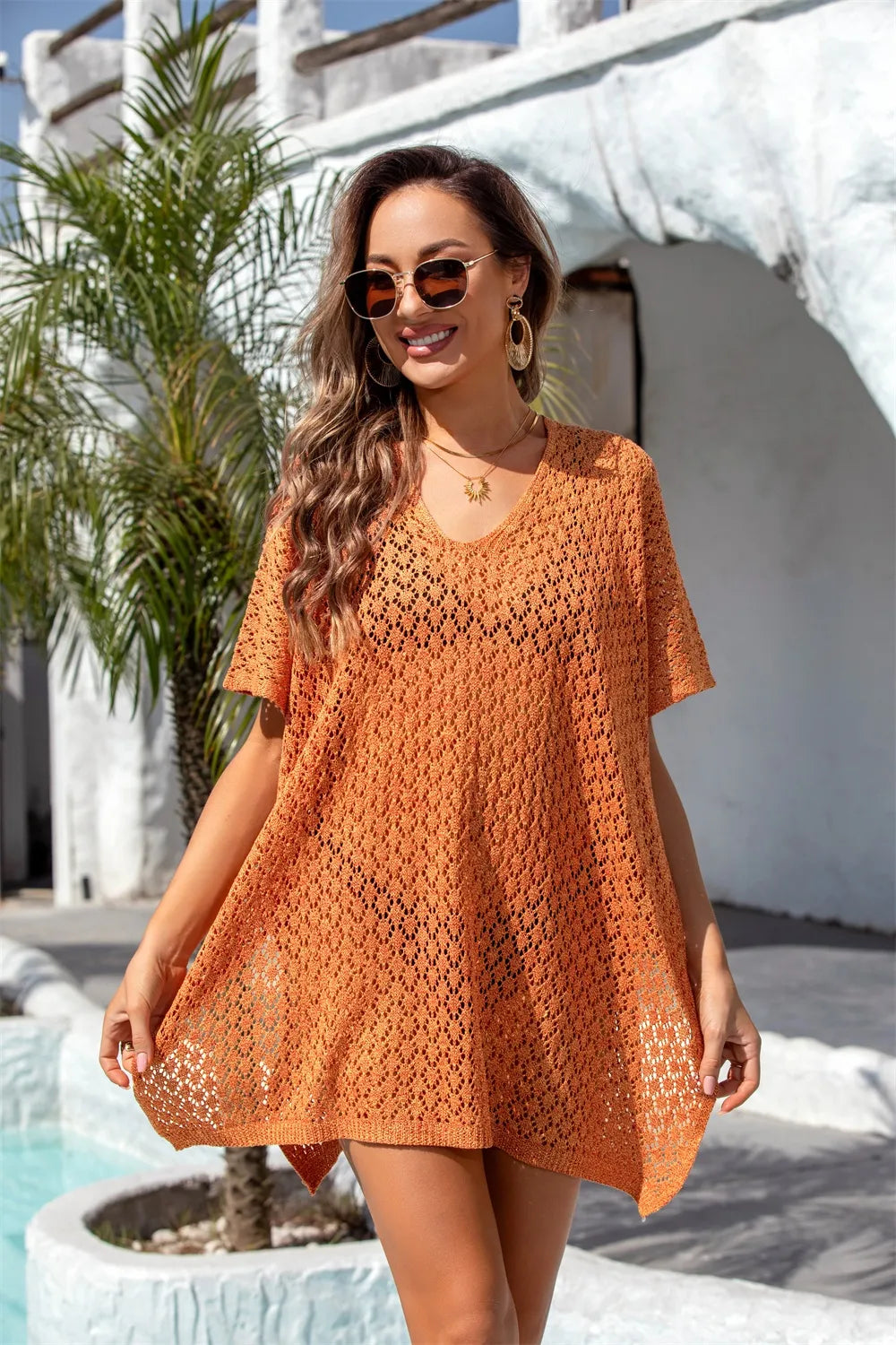 Angel Wings Openwork Slit Scoop Neck Cover Up - Ladyez