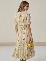 Butterfly Print Smocked Waist Tiered Midi Dress