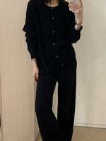 Cable Knit Cardigan & Wide Leg Pants Sweater Set