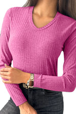 V-Neck Long Sleeve T-Shirt - Ladyez