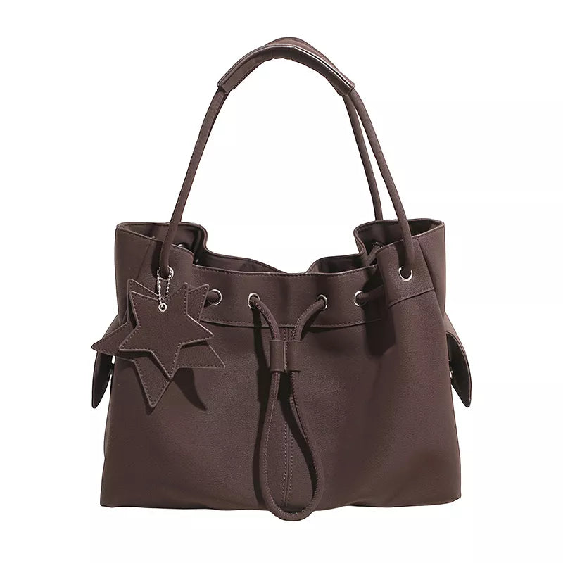 Chic Drawstring Bucket Handbag with Star Charm