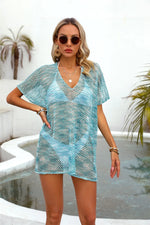 Angel Wings Openwork V-Neck Half Sleeve Cover Up - Ladyez