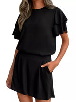 Ruffle Sleeve Top and Shorts Two-Piece Set
