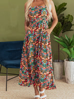 Floral Print Thin Straps High Waist Maxi Dress - Ladyez