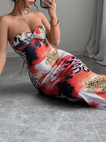 Abstract Print Bodycon Sweetheart Neck Tube Maxi Dress