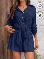 Button Up Roll-Up Sleeve Shirt and Shorts Set