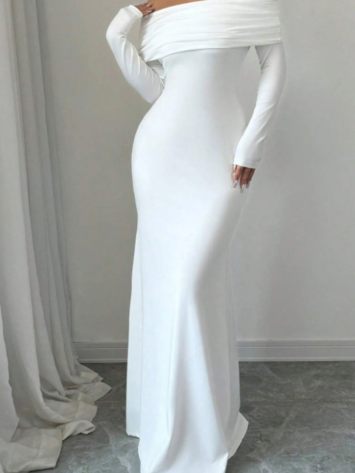 Off-Shoulder Long Sleeve Bodycon Maxi Dress - Ladyez