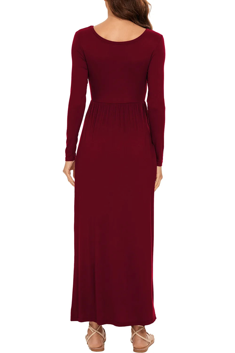 Round Neck Long Sleeve Pocketed Maxi Dress - Ladyez