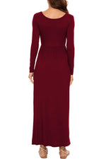 Round Neck Long Sleeve Pocketed Maxi Dress - Ladyez