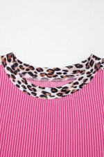 Leopard Trim Twist Ribbed Top and Shorts Set