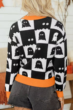 Halloween Ghost Pattern Checkerboard Sweater