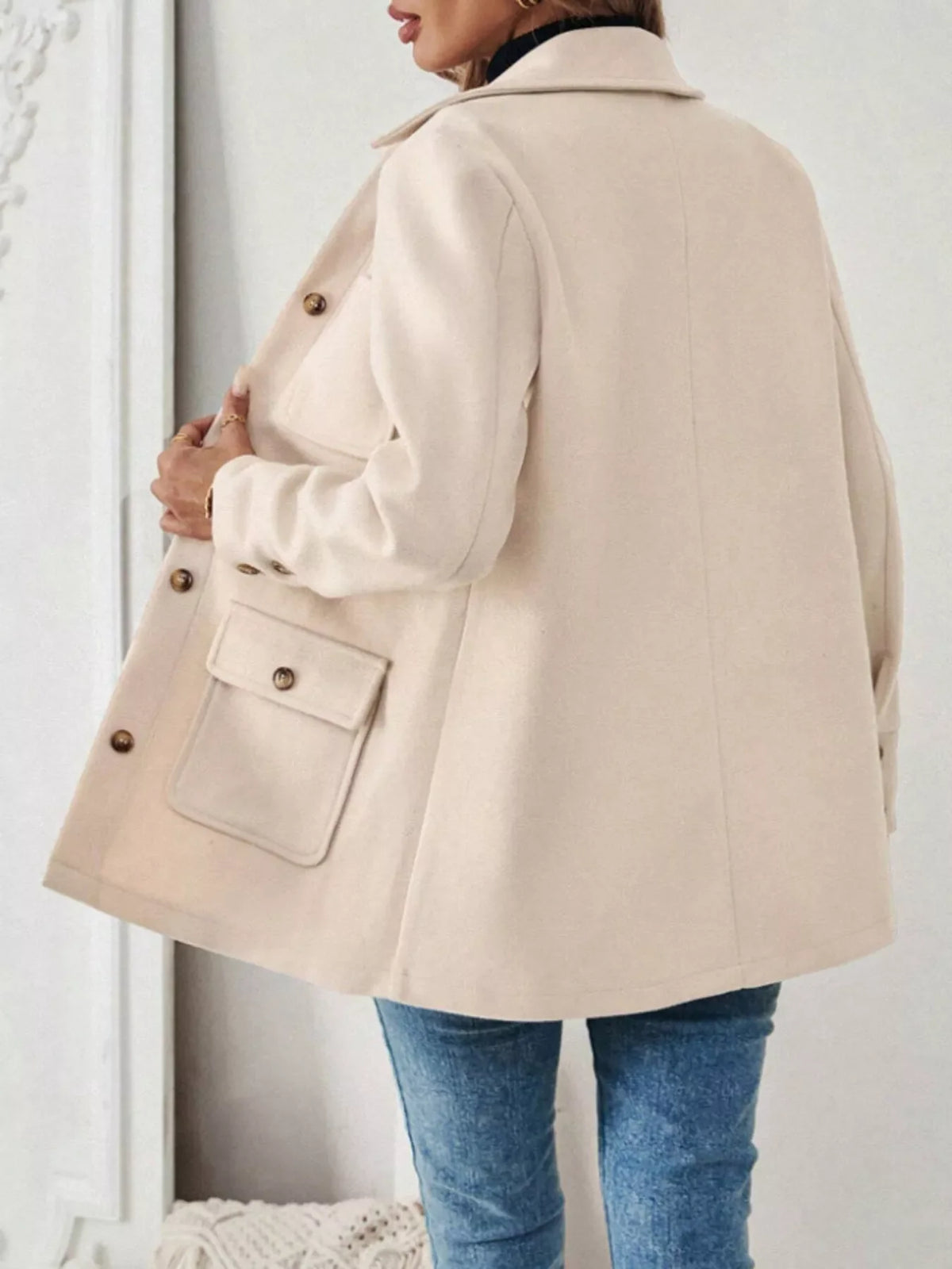 Button-Front Pocketed Long Sleeve Outerwear