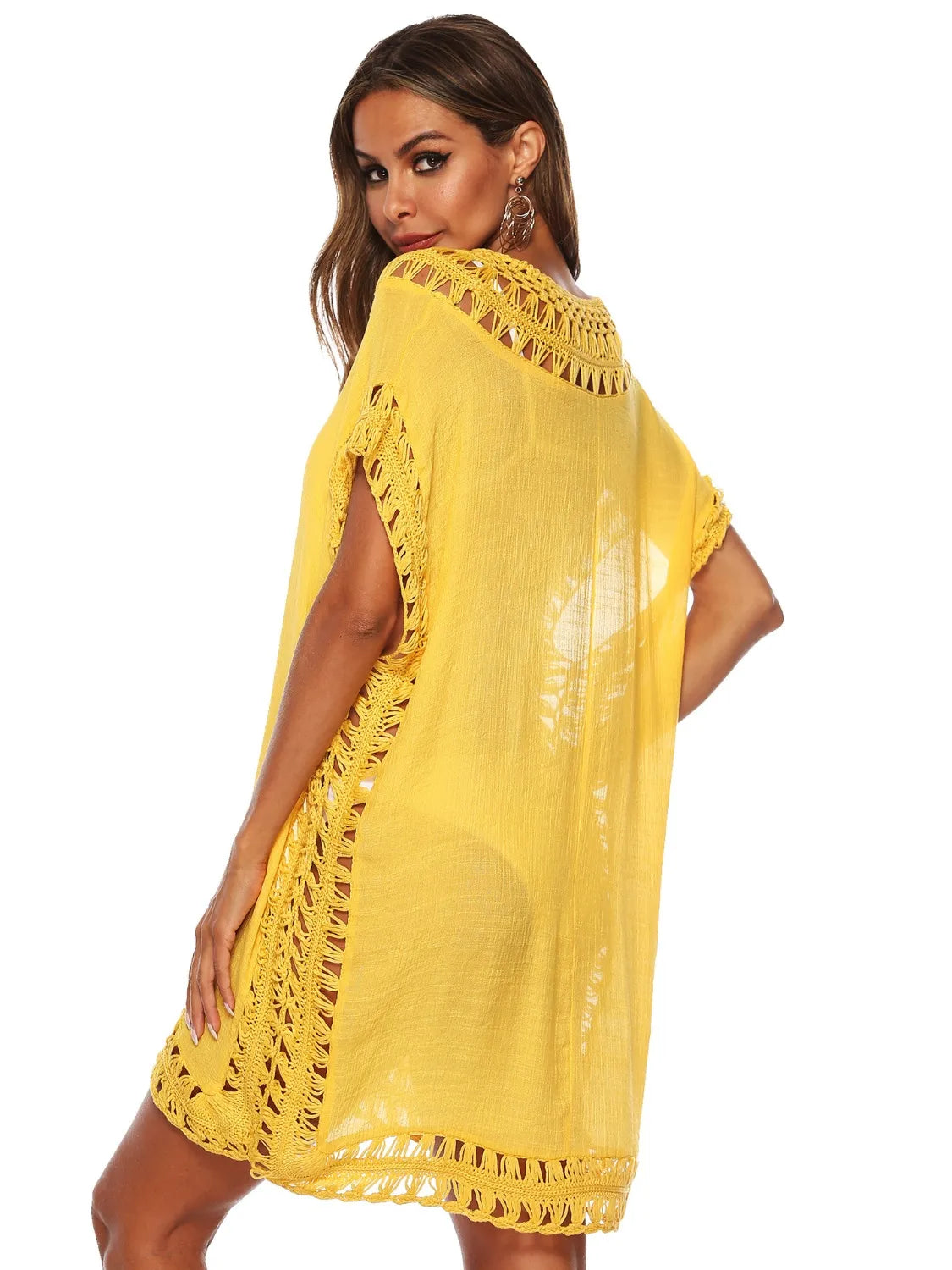 Bohemian Crochet Trim Beach Cover Up Dress - Ladyez