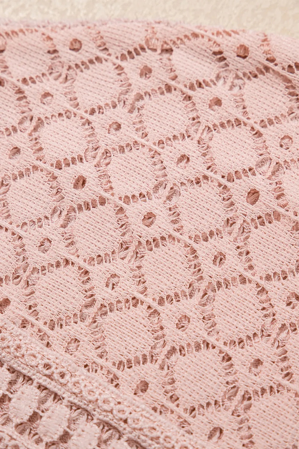 Lace Patchwork Waffle Short Sleeve Knit Top
