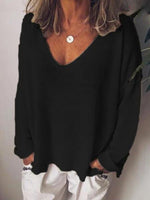 Full Size V-Neck Drop Shoulder Long Sleeve T-Shirt Plus Size - Ladyez