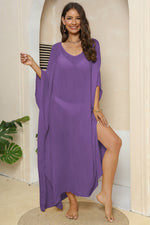 V-Neck Three-Quarter Sleeve Cover-Up - Ladyez