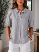 Full Size Button Up Short Sleeve Shirt Plus Size
