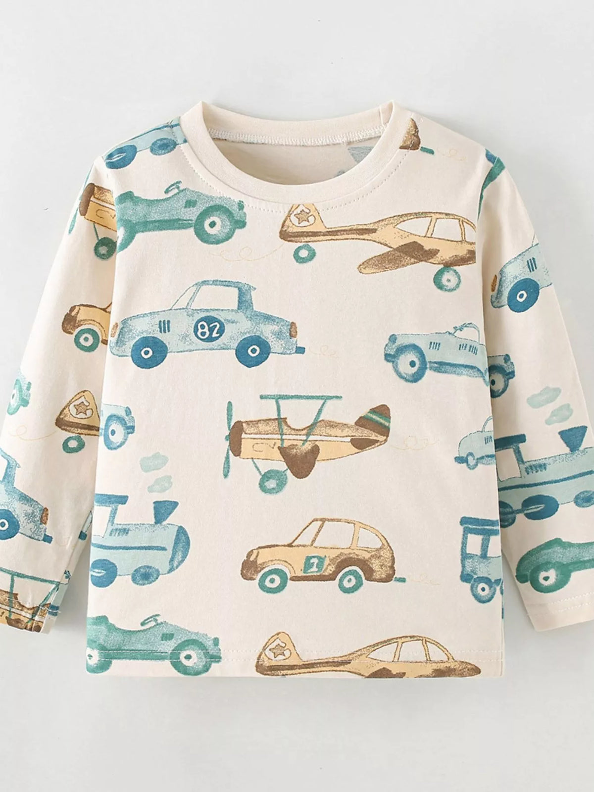 Children's Transportation Print Long Sleeve Crew Neck T-Shirt