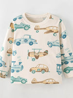 Children's Transportation Print Long Sleeve Crew Neck T-Shirt