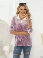 Shiny Tie-Dye Half Button Long Sleeve T-Shirt