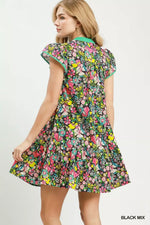 Umgee Floral Flutter Sleeve Tiered Mini Dress
