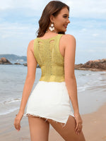 Cutout Round Neck Sleeveless Cover Up - Ladyez