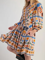 Bohemian Floral Print Long Sleeve Mini Dress