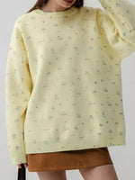 Ribbed Hem Floral Long Sleeve Sweater