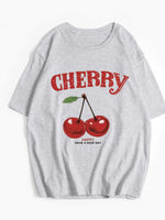 Plus Size Cherry Graphic Round Neck Short Sleeve T-Shirt