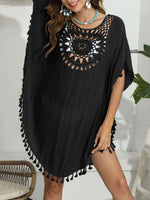 Tassel Crochet Round Neck Cover-Up - Ladyez