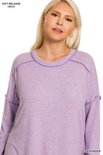 Zenana Full Size Melange Hacci Exposed Seam Hi-low Tee Plus Size