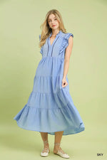 Umgee Seersucker Ruffle Sleeve Tiered Midi Dress