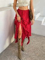 Devine Slit Drawstring Ruffled Skirt