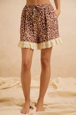 BiBi Leopard and Eyelet Lace Ruffled Top and Shorts Set