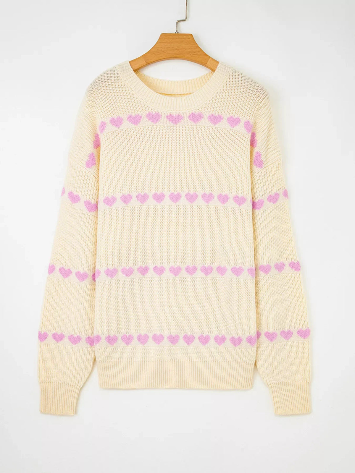 Heart Pattern Valentine Ribbed Knit Sweater