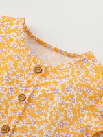Children's Floral Print Button-Front Flutter Sleeve Dress