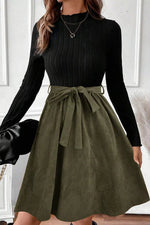 Ribbed Tie Waist A-Line Dress