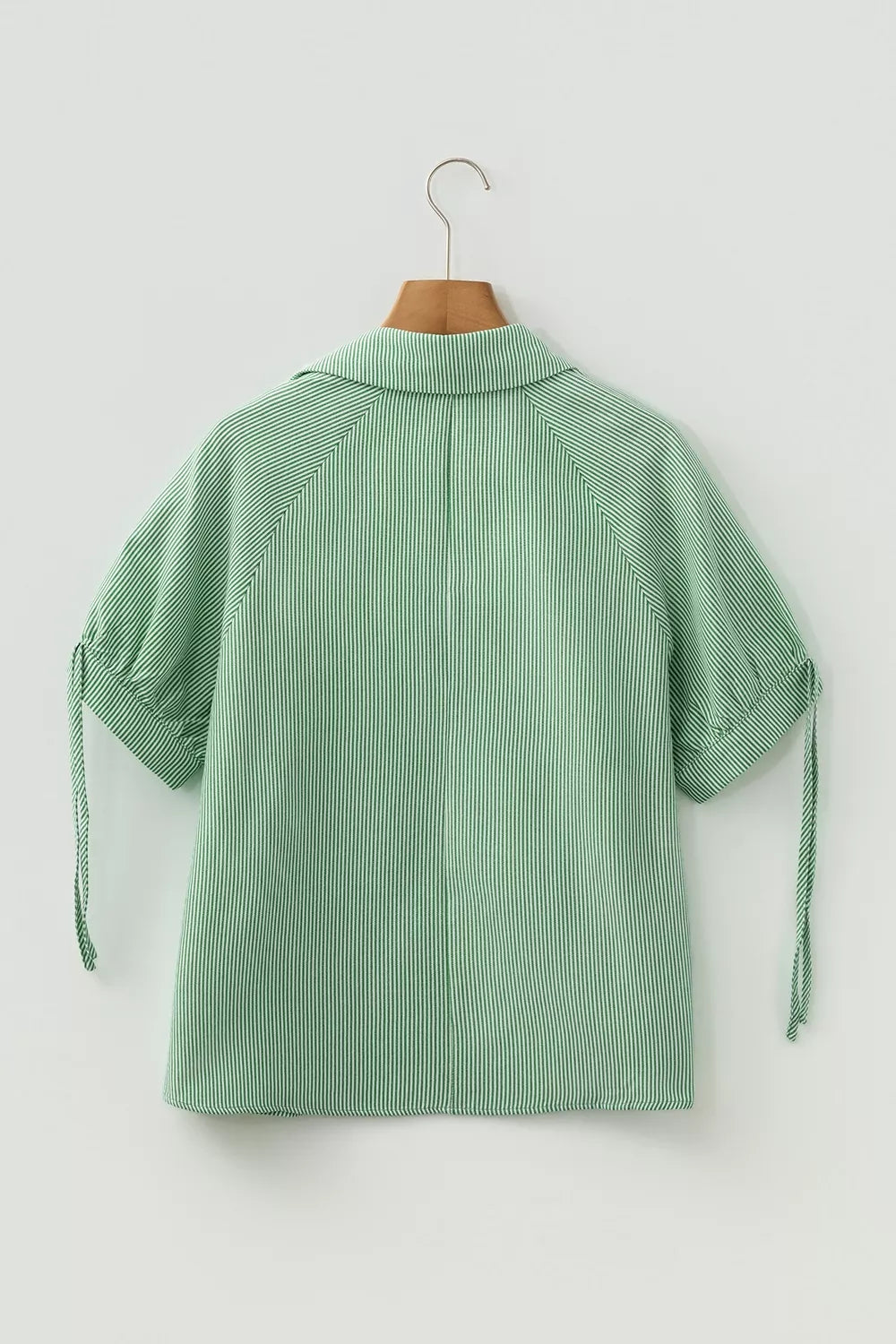 Striped Print Collared Split Neck Half Sleeve Blouse