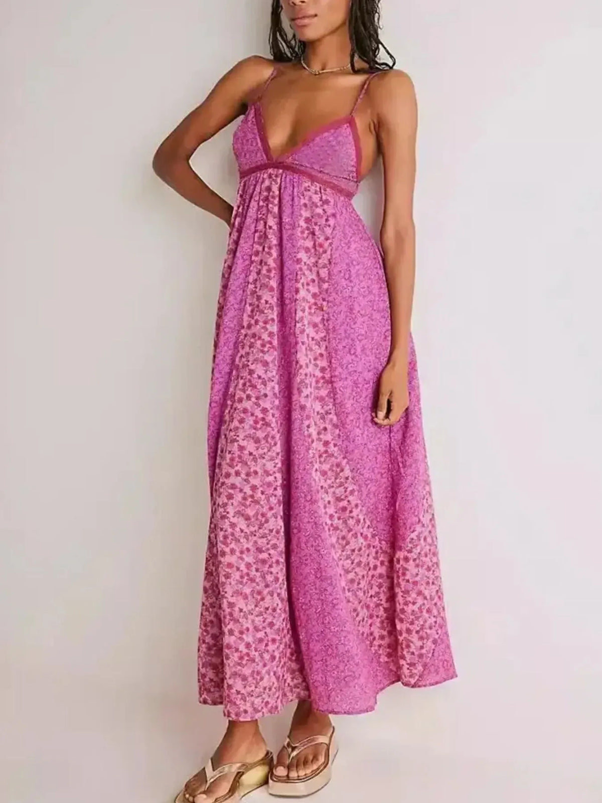 Floral V-Neck Maxi Cami Dress - Ladyez