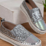 Rhinestone Sequin Round Toe Platform Loafers
