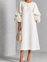 3D Floral Round Neck Midi Dress
