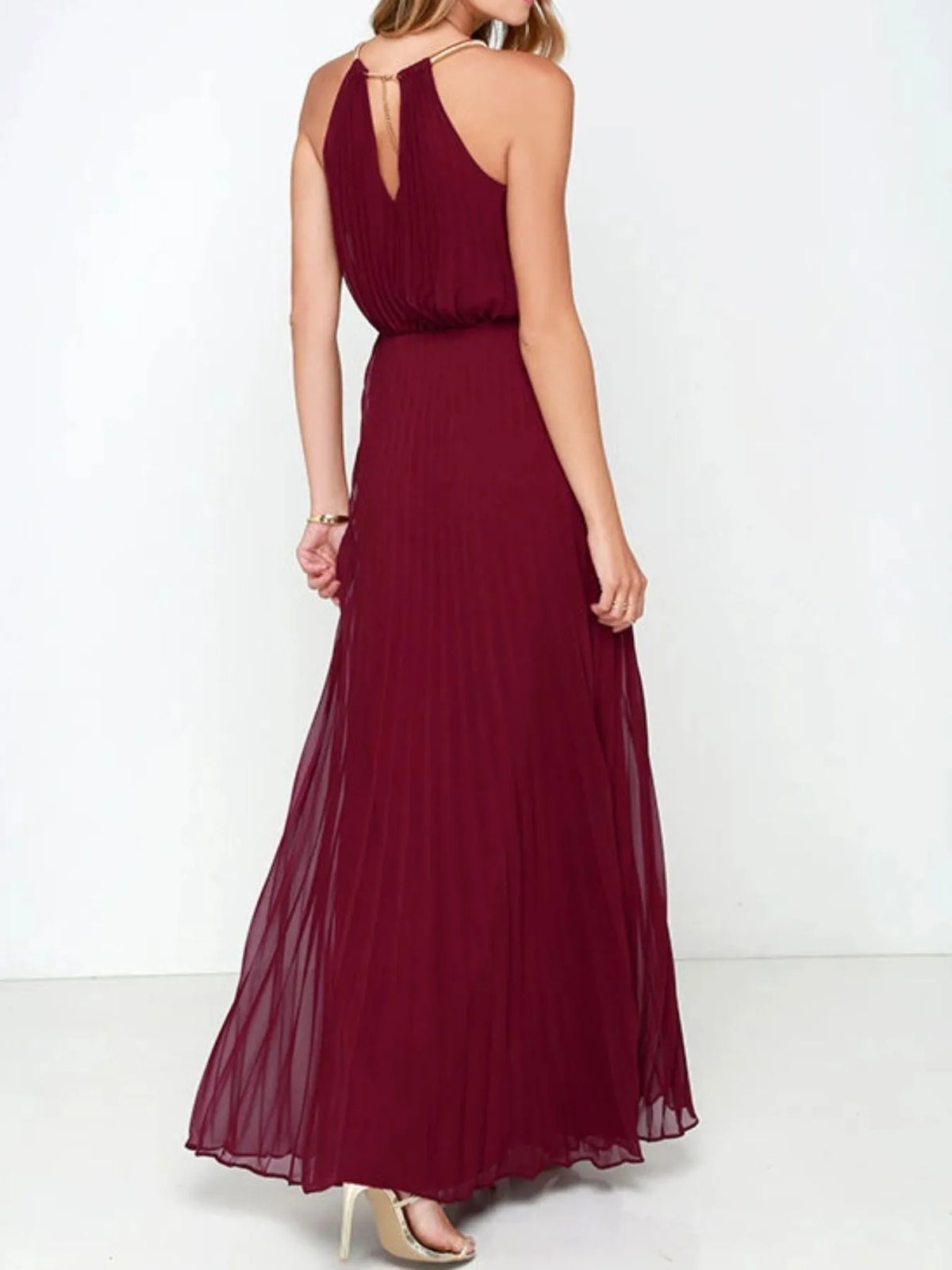 Pleated Sleeveless Maxi Tank Dress - Ladyez