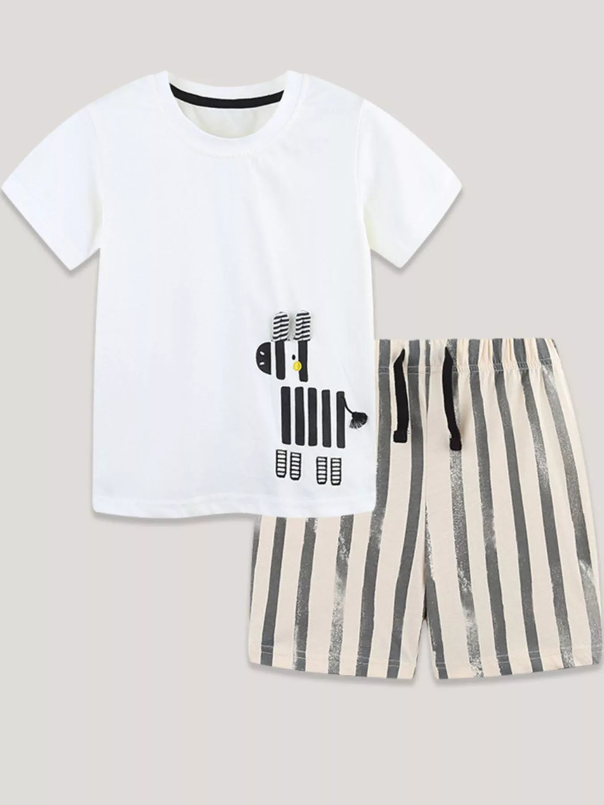 Children's Zebra Short Sleeve Tee and Striped Shorts Set