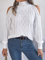 Cable Knit Cold Shoulder Turtleneck Sweater