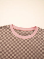Checkerboard Long Sleeve Pullover and Shorts Set