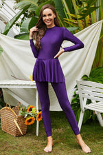 Mock Neck Long Sleeve One-Piece Swimwear - Ladyez
