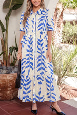 Leafy Botanical Print Side Tie Button Down Maxi Dress
