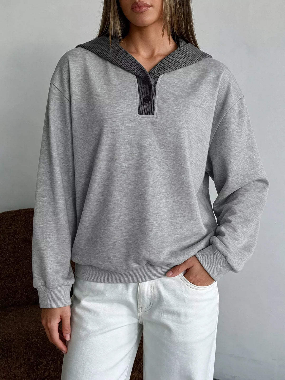 Dropped Shoulder Long Sleeve Hoodie