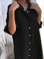 Full Size Casual Linen Button-Down Shirt Dress Plus Size - Ladyez